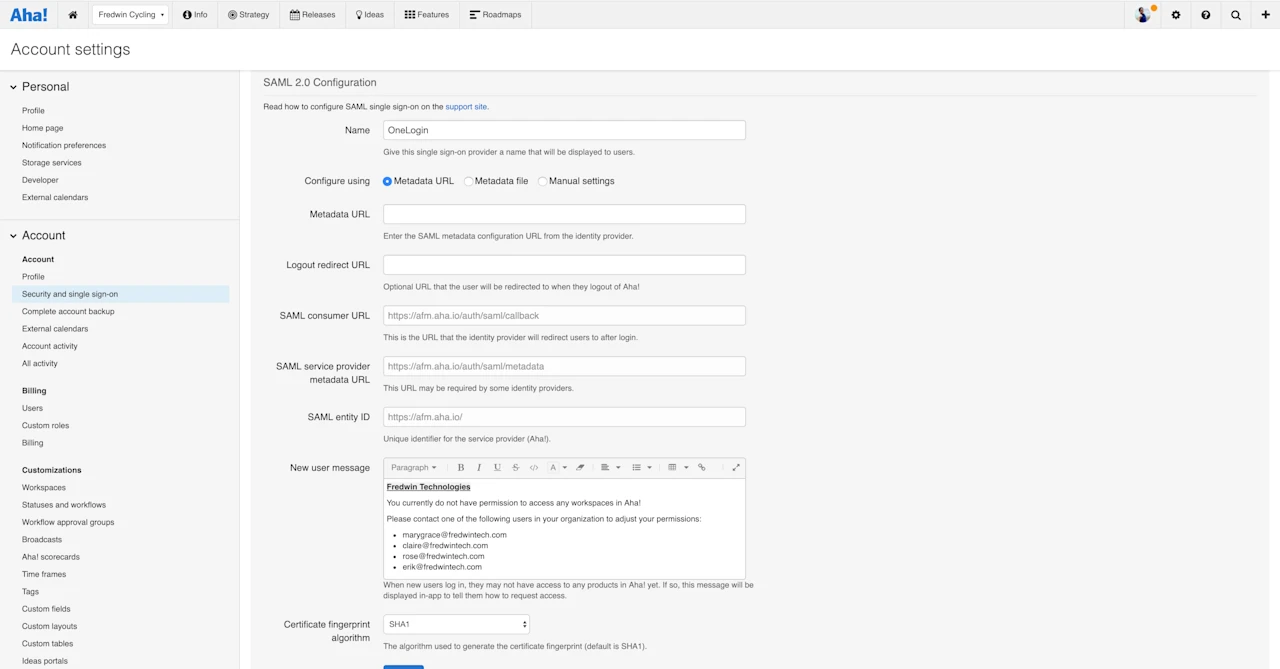OneLogin Roadmap Tool Integration