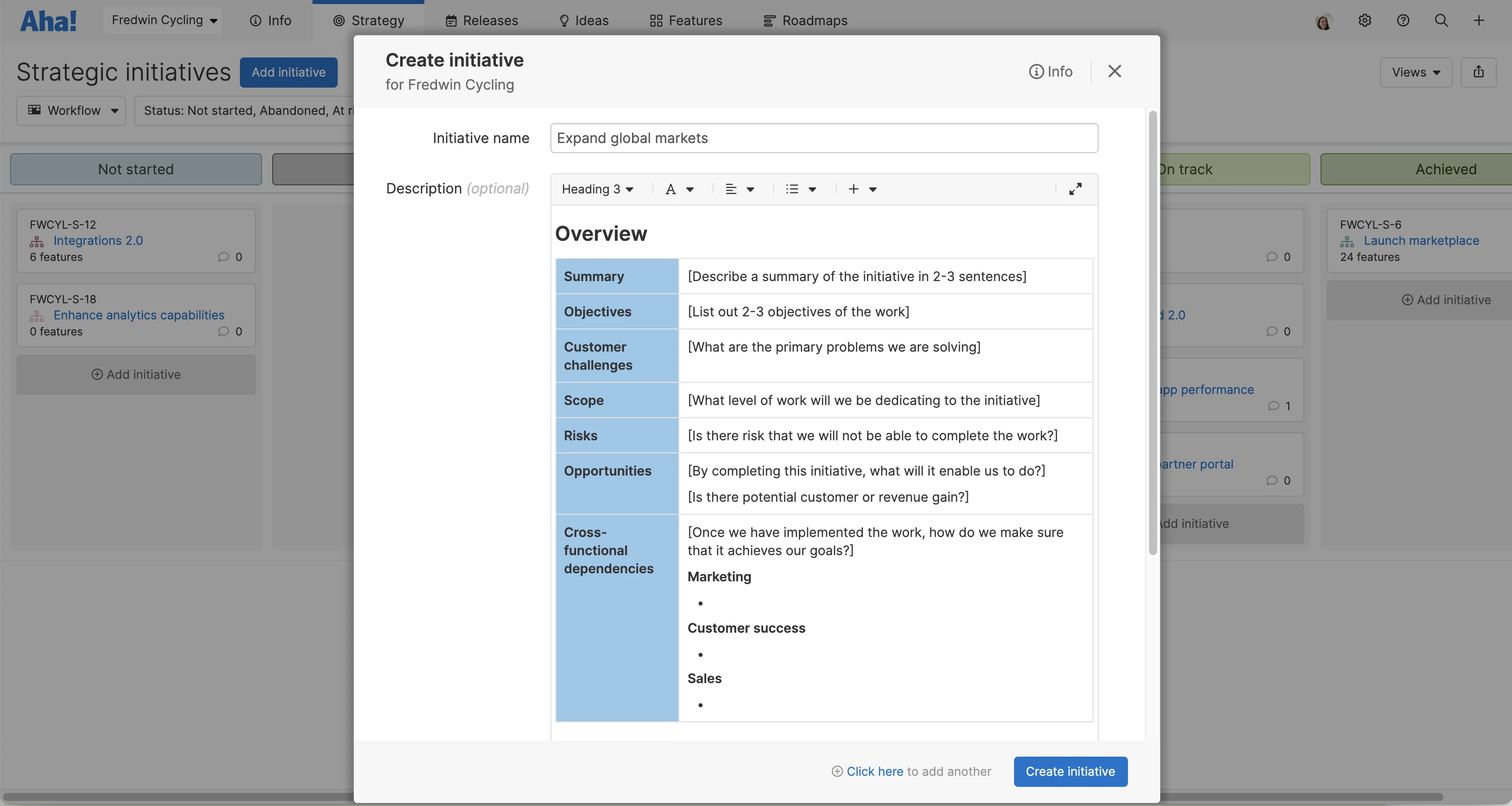 Initiative templates in Aha! Roadmaps