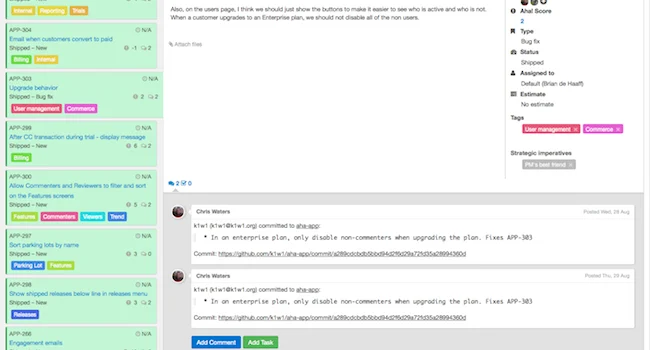 GitHub for Code and Aha! for Product Roadmaps