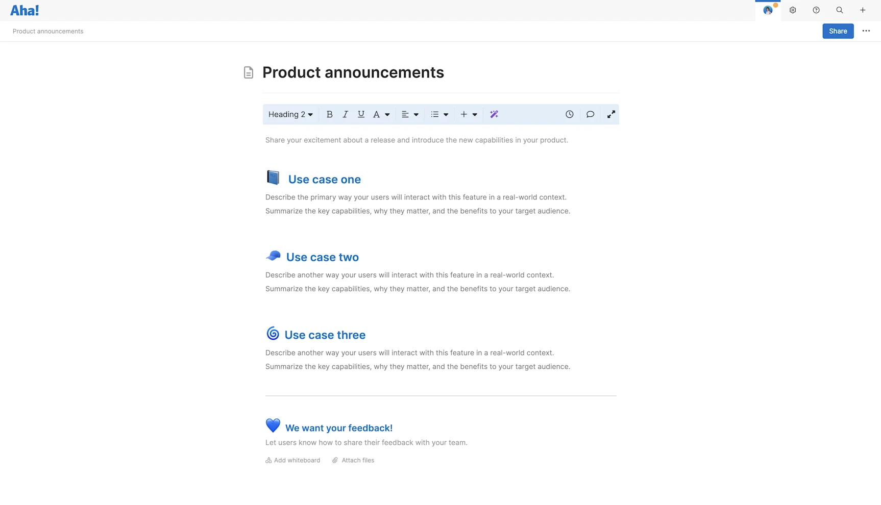 Aha! software use case — Create product documentation