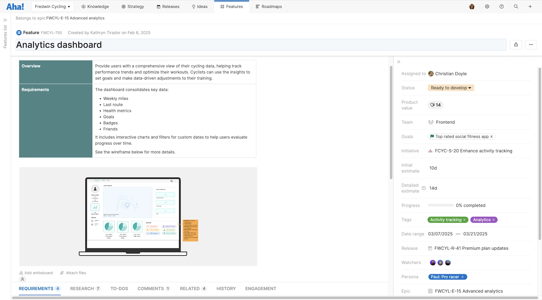 Aha! software use case — Wireframe user experiences