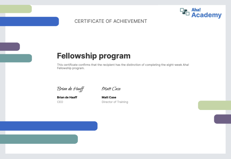 Aha! Fellowship Certificate