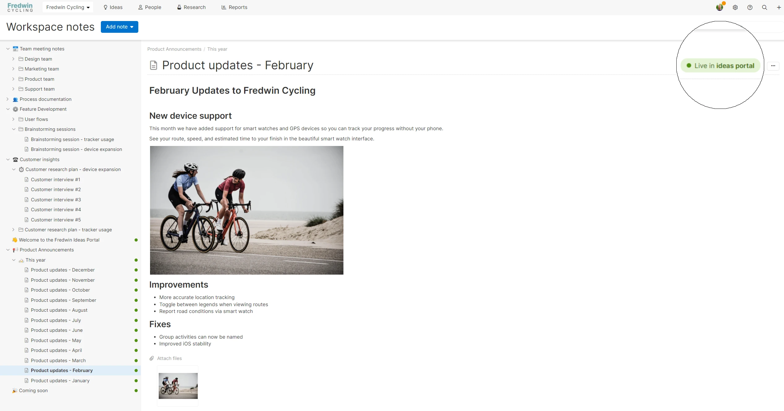 Keep updates organized by date using folders and nested notes.