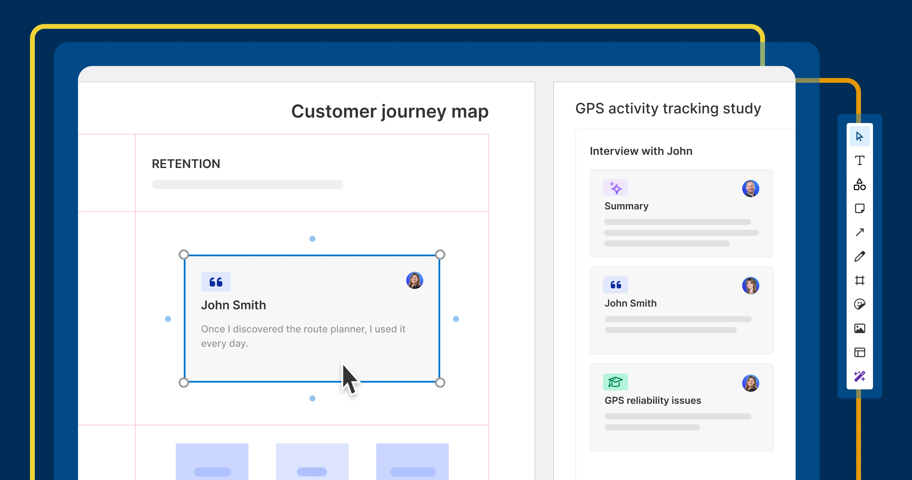 Analyze customer interview highlights on a whiteboard