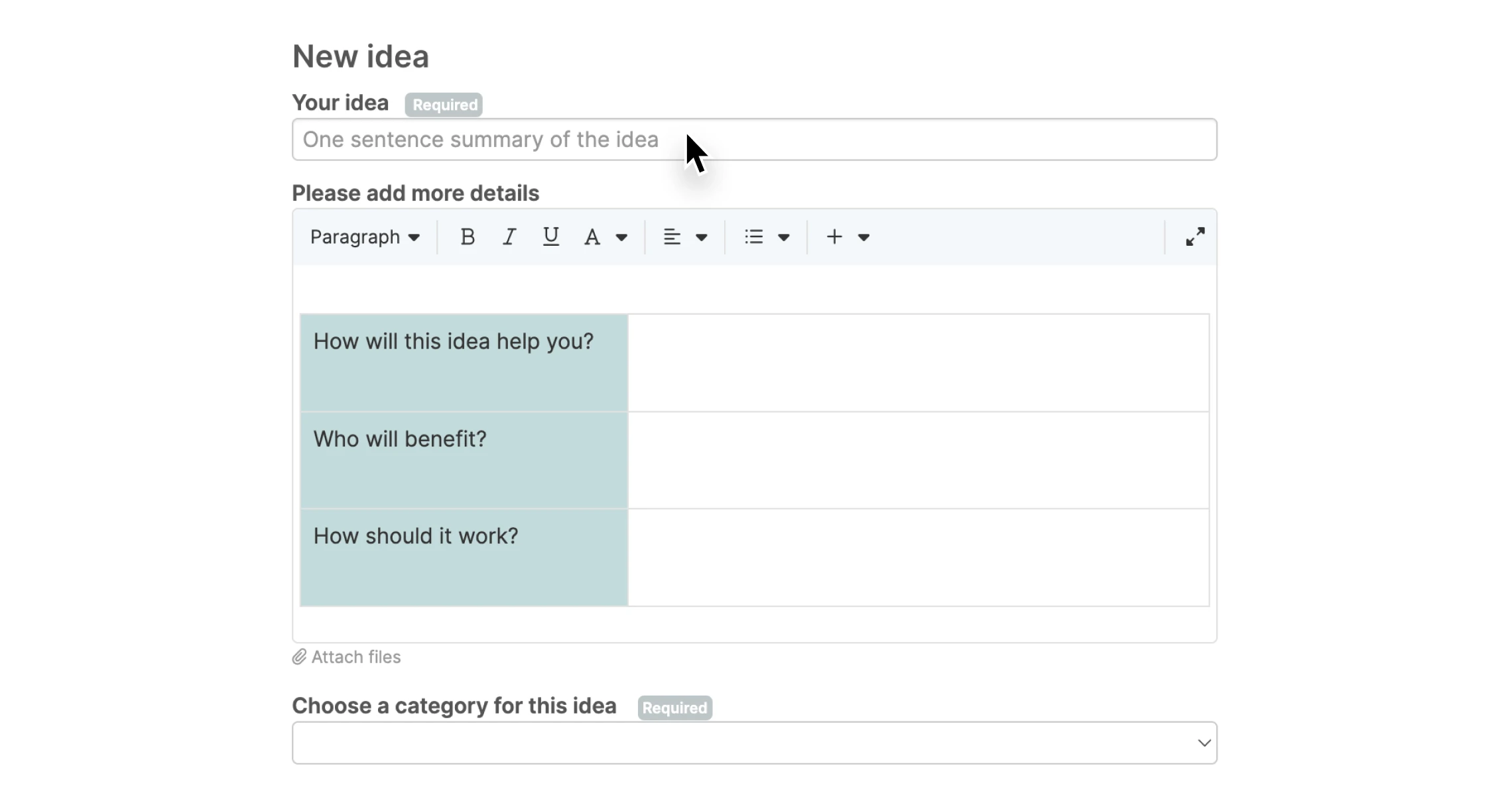 a new idea with an idea description template