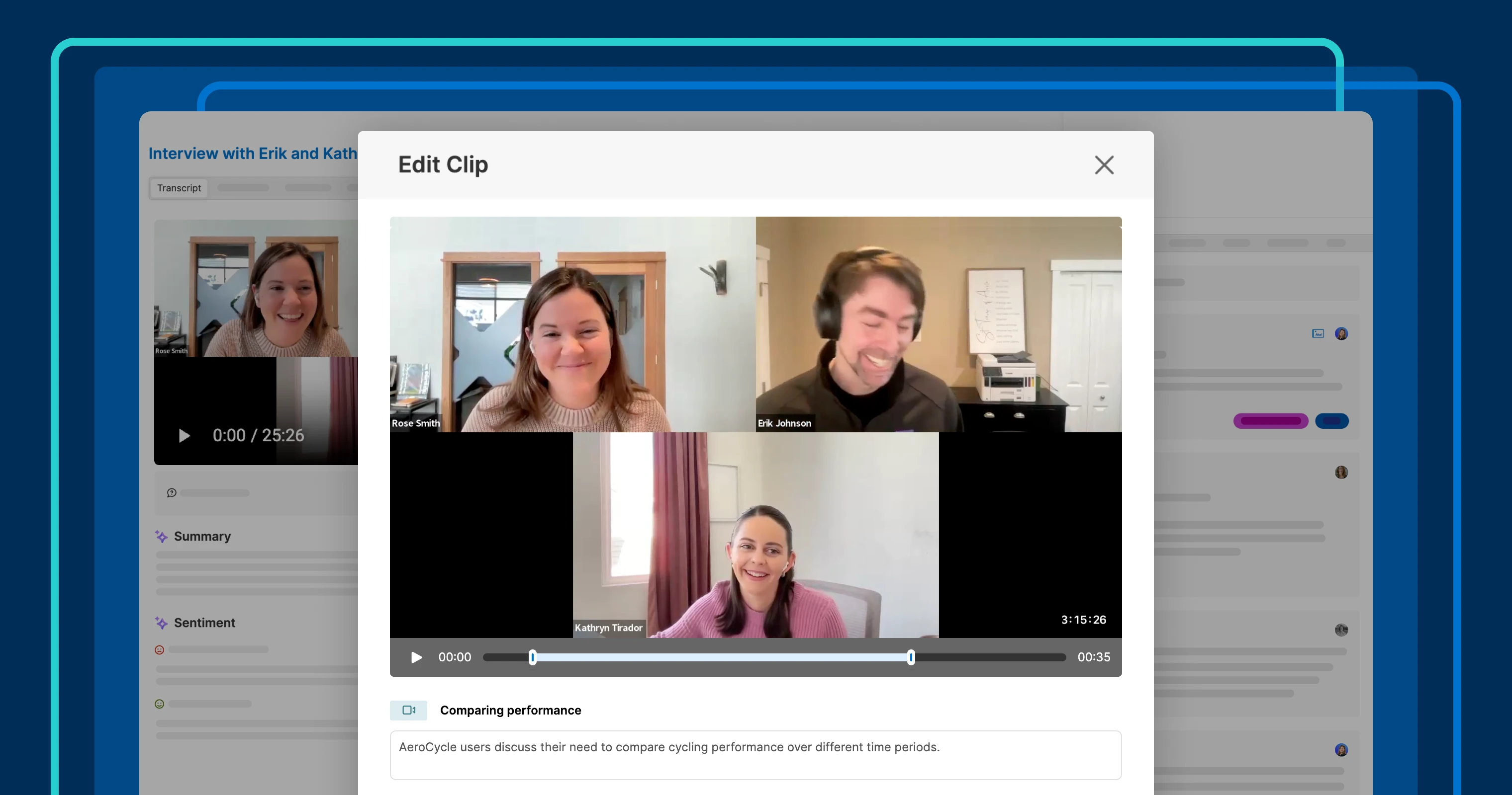 Spotlight key video clips from customer interviews in Aha! Discovery