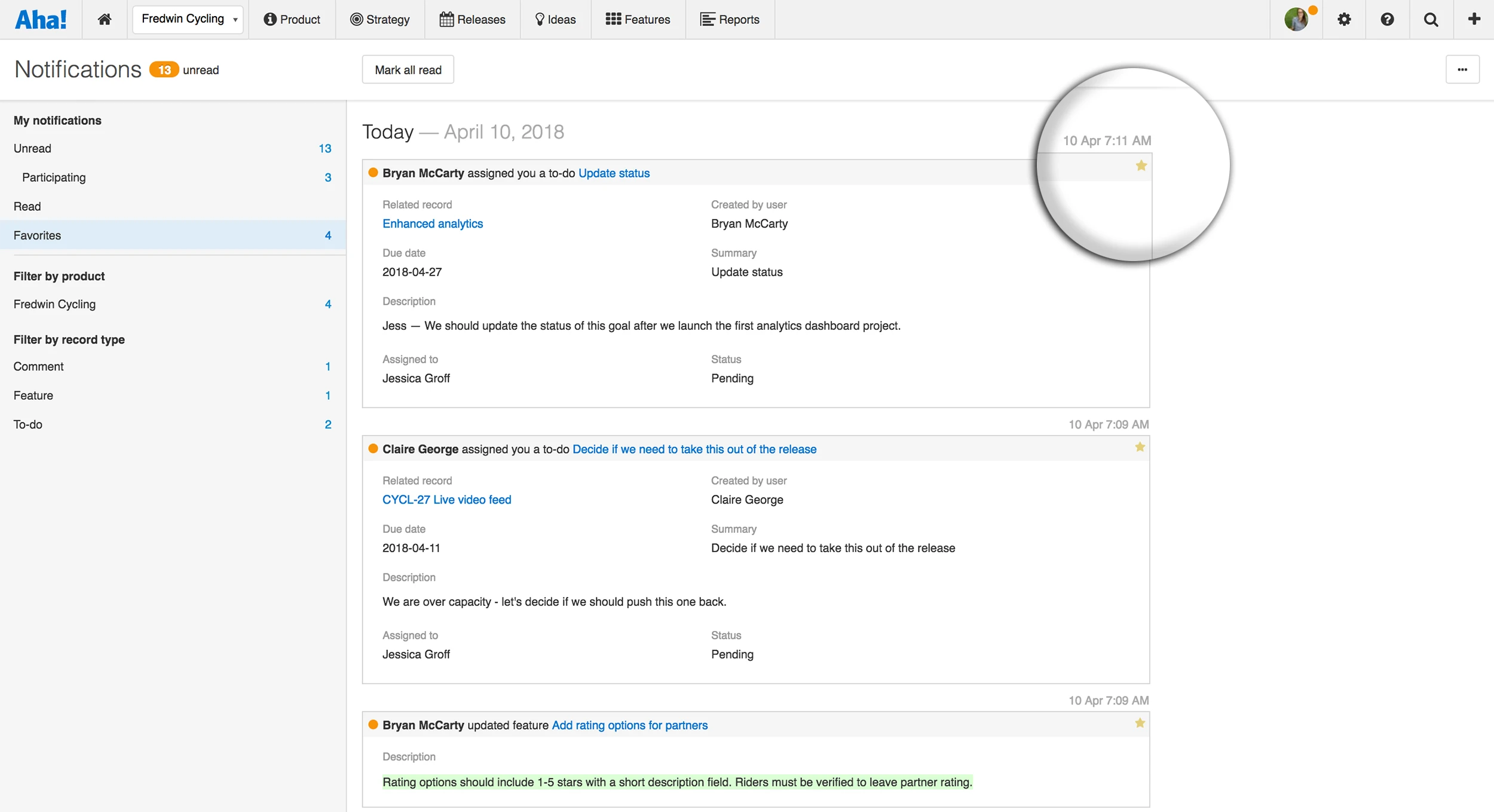 Blog - Just Launched! — New Web Notifications Alert You to Updates in Aha! - inline image