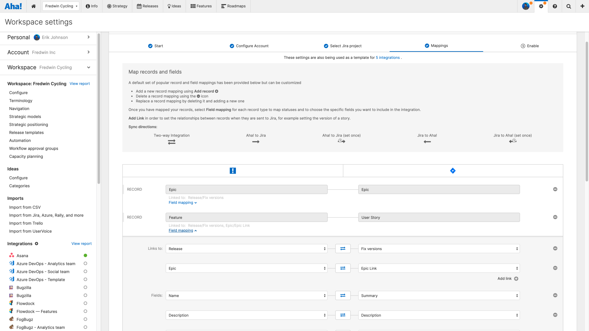 Jira integration configuration on the Mappings step