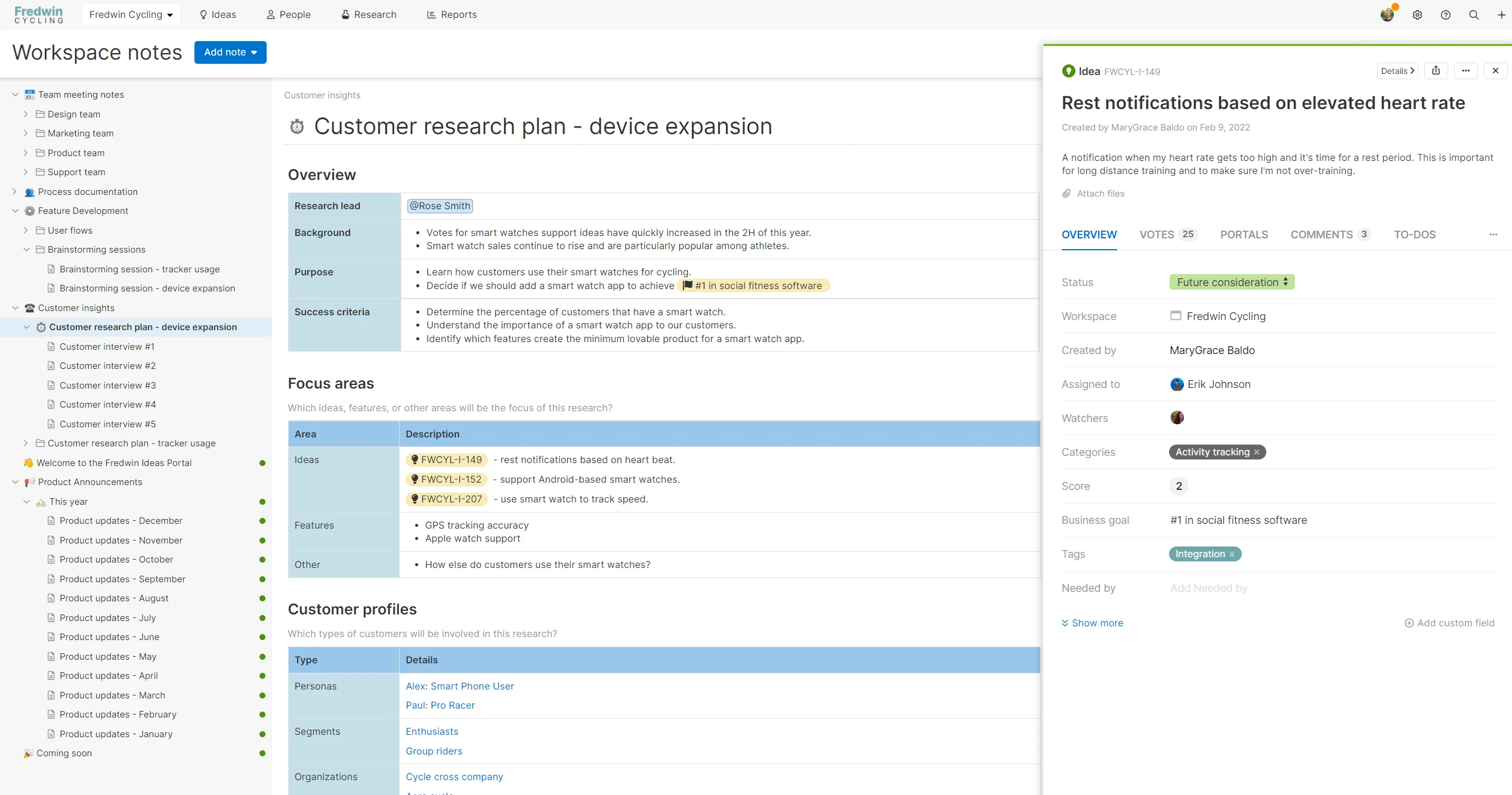 Link directly to research data — such as organizations, customer segments, empathy sessions.