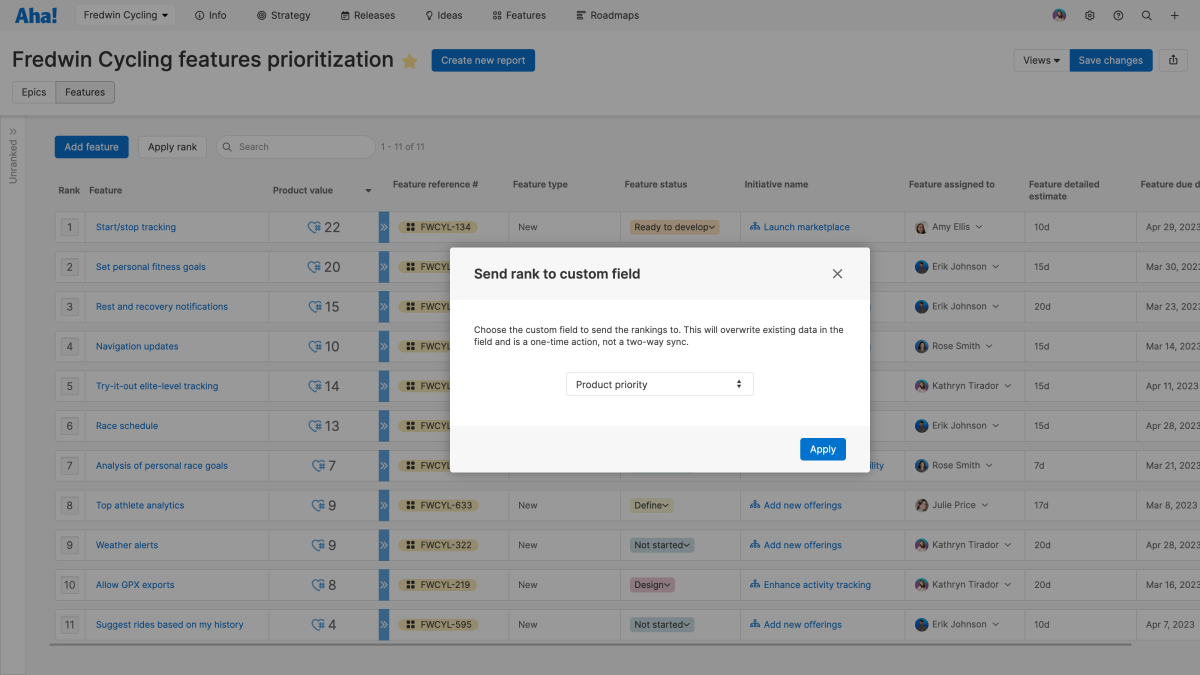 Share Ranked Features With Engineering — From the Prioritization View