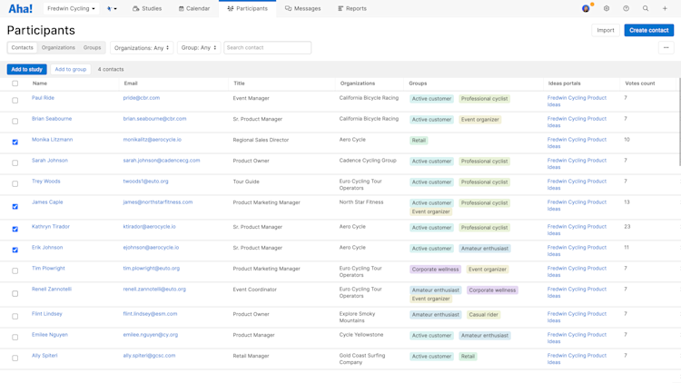 Participant database with ideas portal participants data