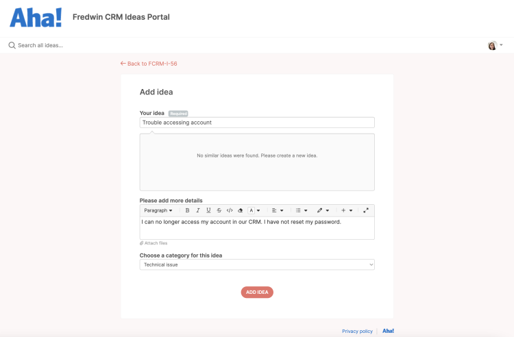 Create dynamic ideas forms with conditional rules to streamline how you capture issue details.