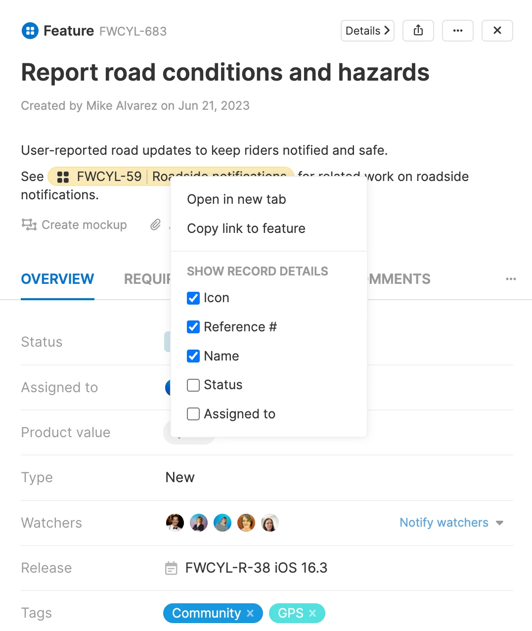 right click to customize a yellow record icon