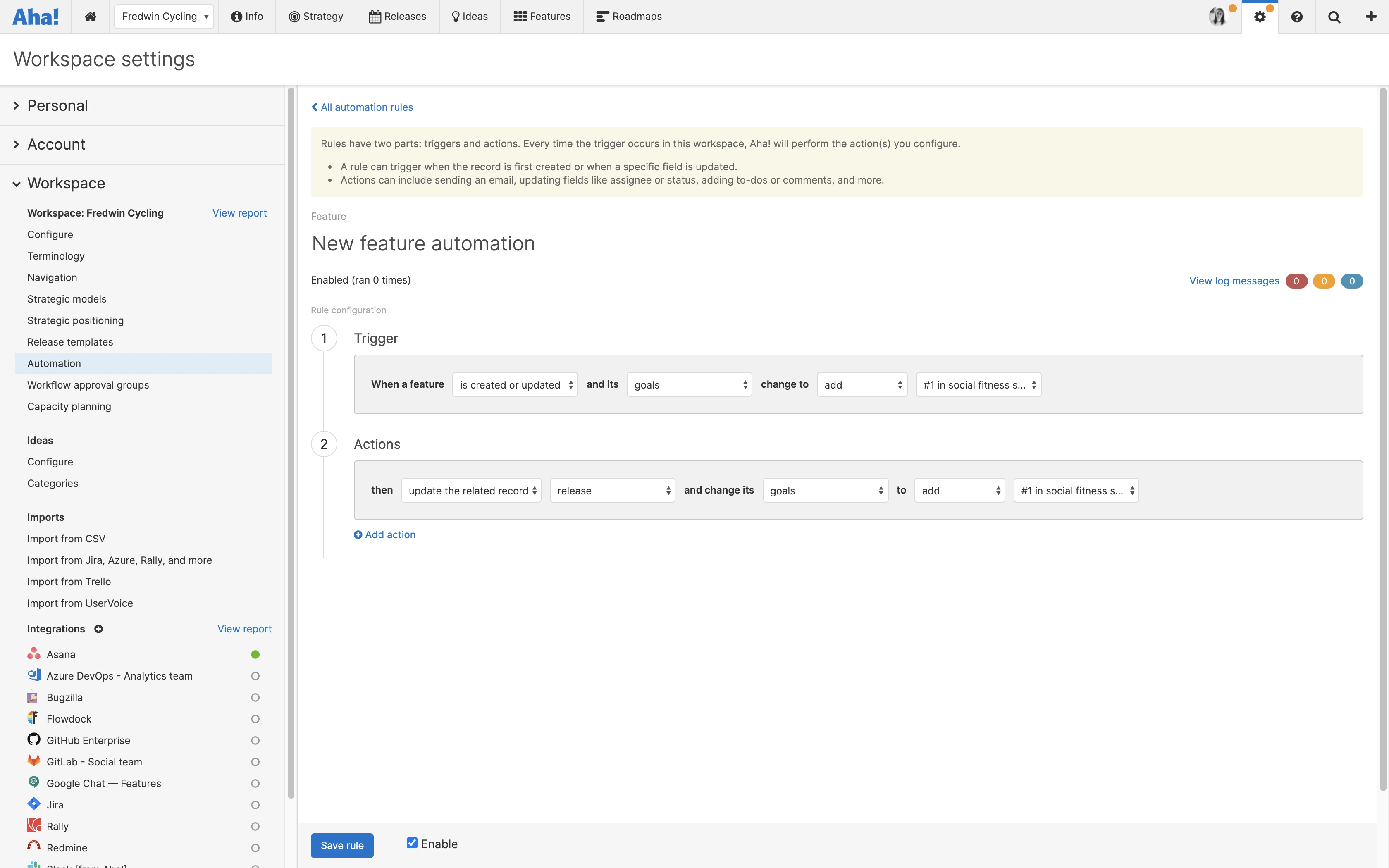 Workspace settings