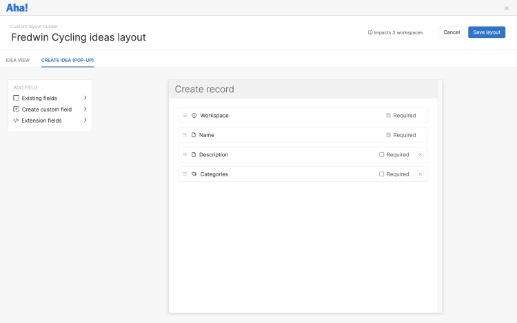 The create record layout view