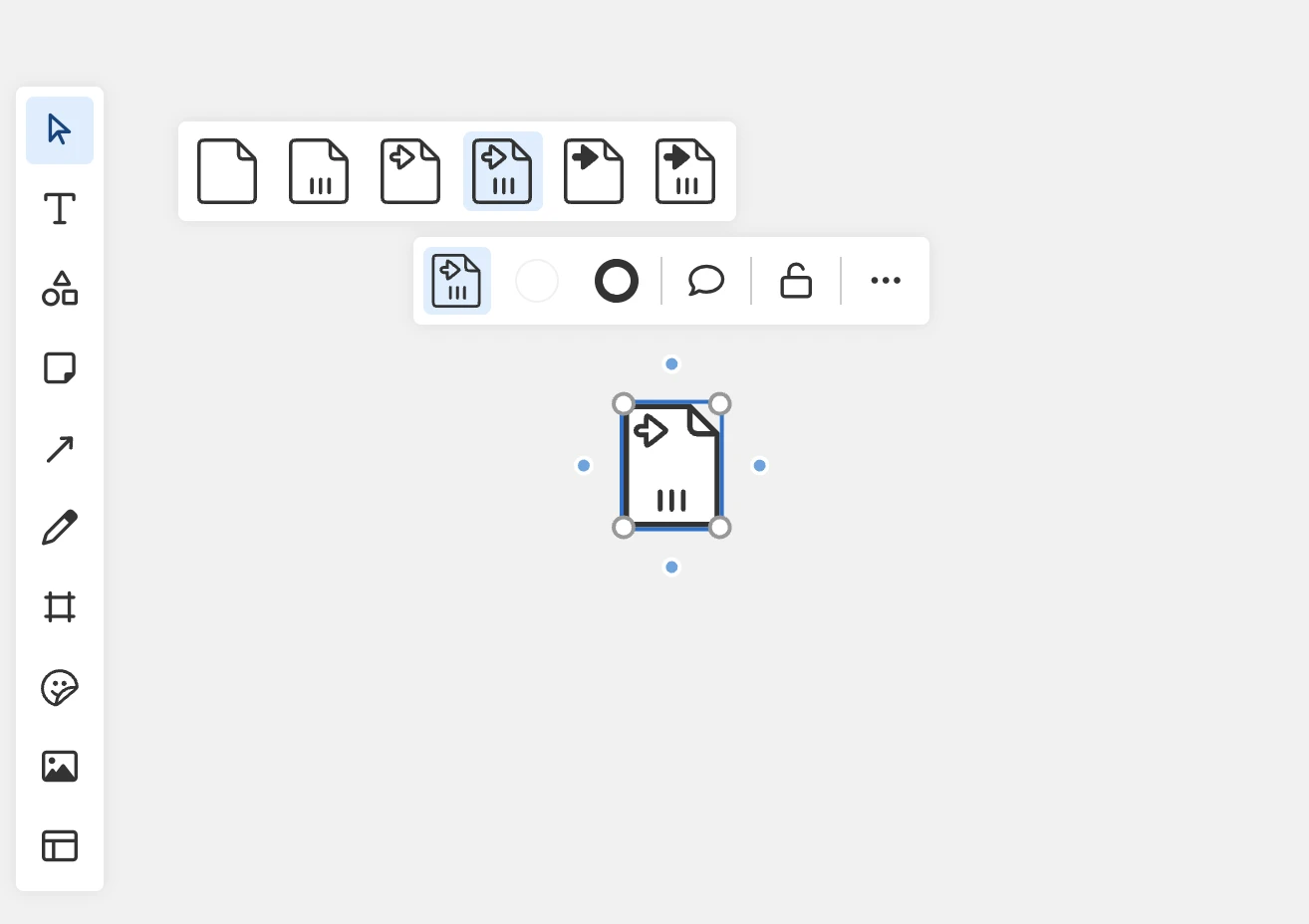 BPMN shapes on a whiteboard. One of them has its toolbar open to change to a different shape