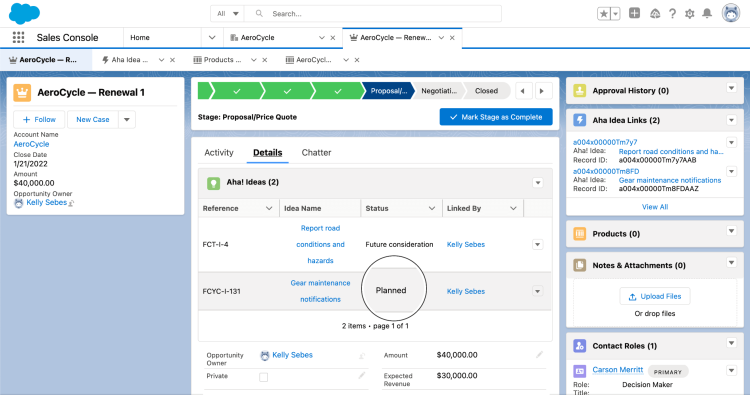 Once a salesperson votes on behalf of a customer that salesperson is subscribed to that idea. They will receive notifications about any updates and can pass that information on to customers.