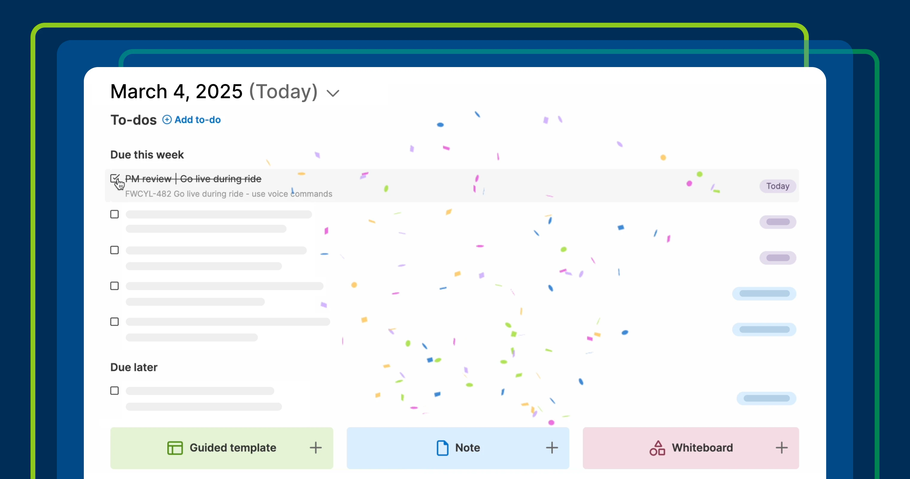 A list of to-dos with confetti all over the screen