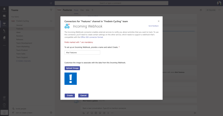 Choose which channel in Microsoft Teams your Aha! activities should be sent to.