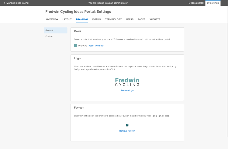 Add brand colors and your logo to your ideas portal settings