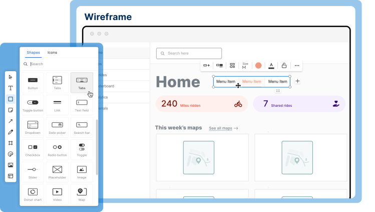 An image of a configurable wireframe in Aha! whiteboard software to mock up new user experiences