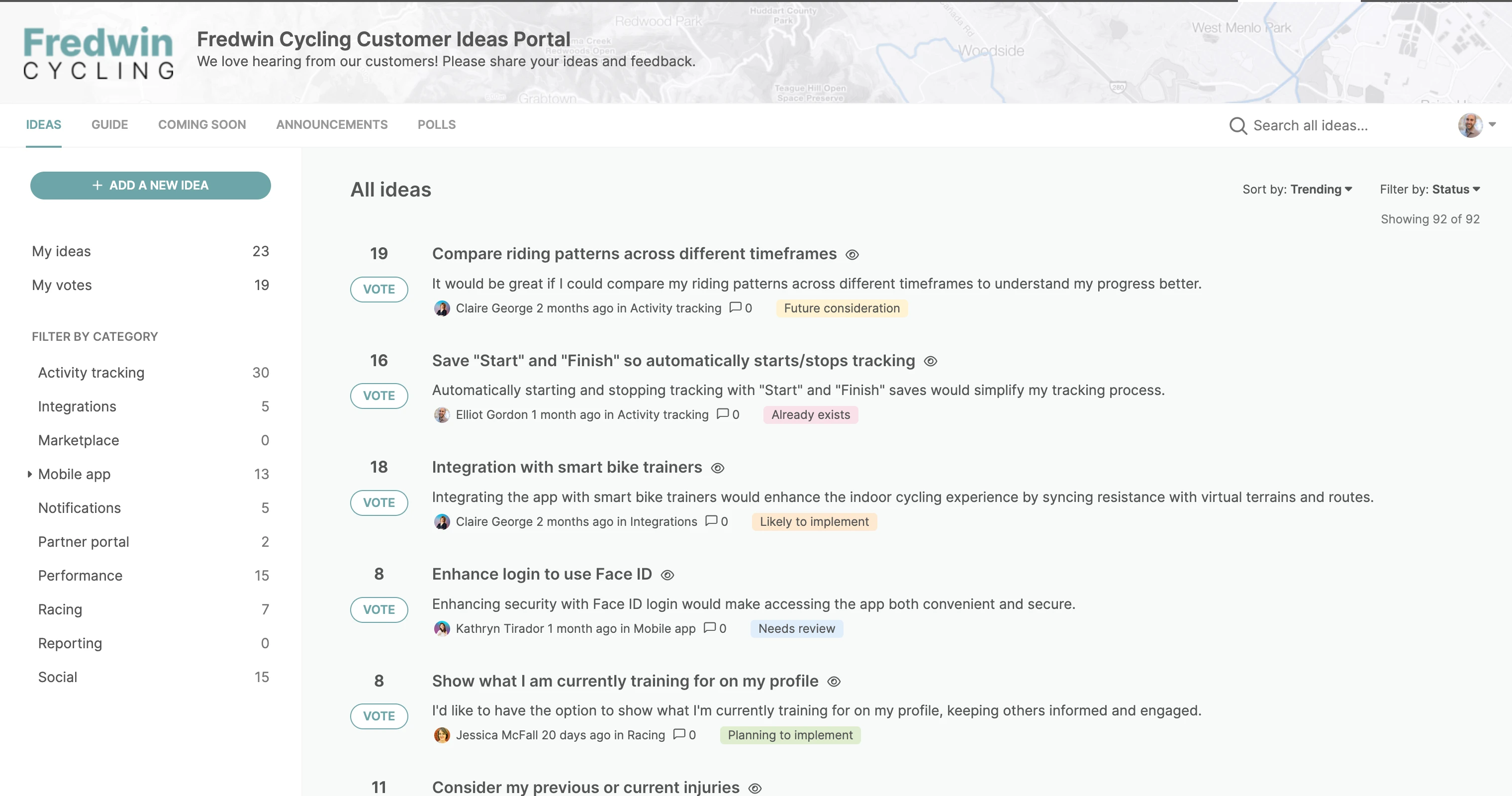 an ideas portal that shows ideas from a single organization