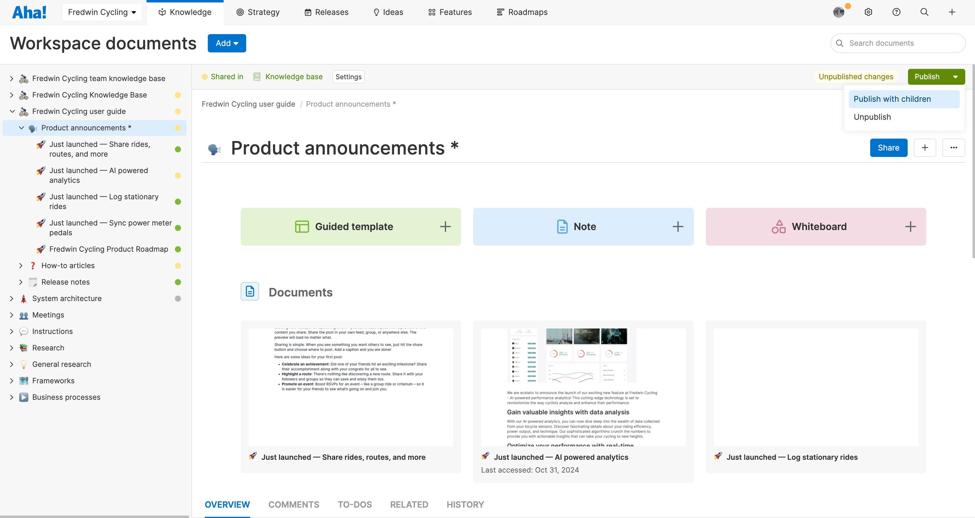 workspace documents with "publish with children" selected