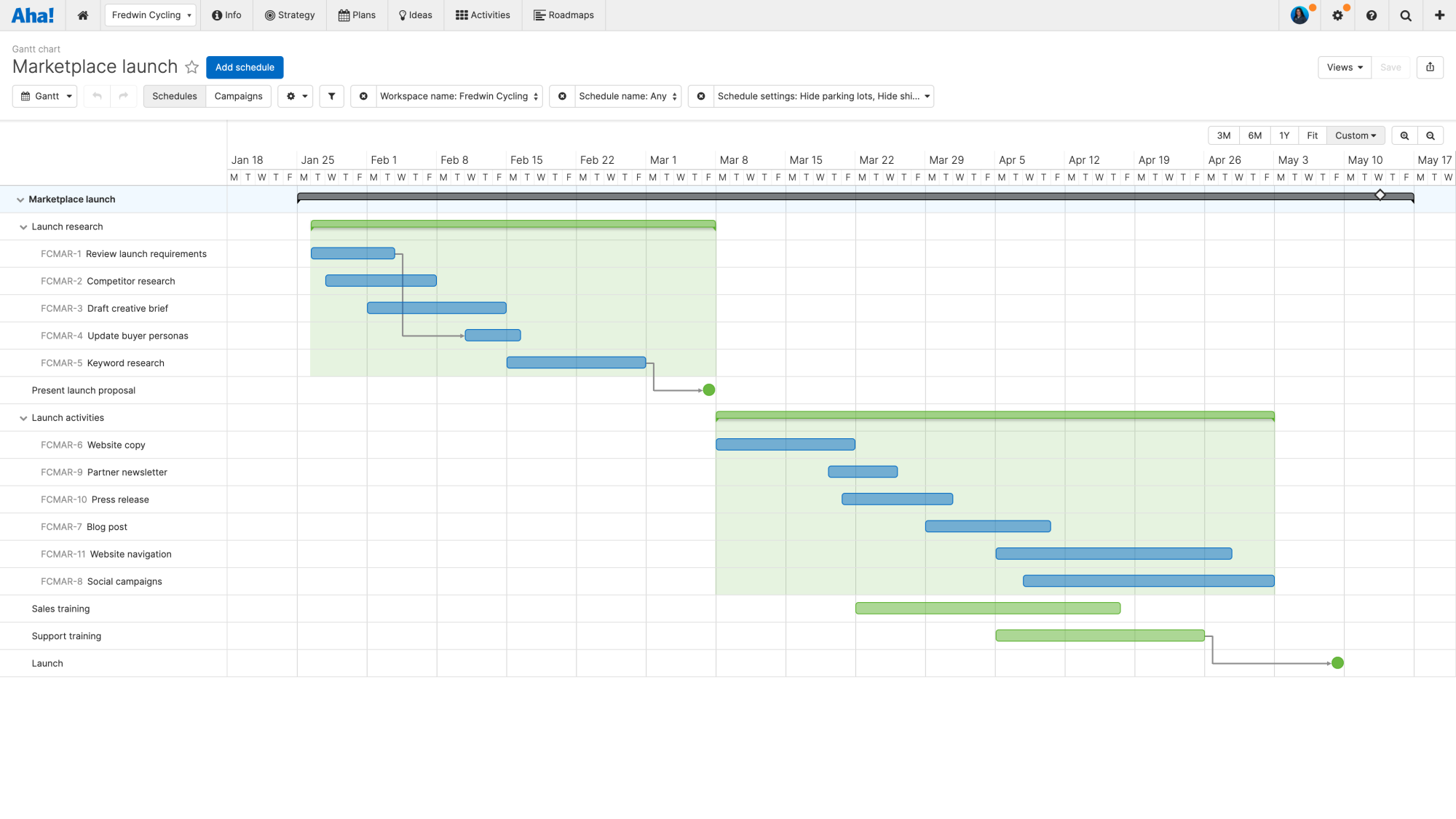 Use the Gantt chart to coordinate complex marketing launches.