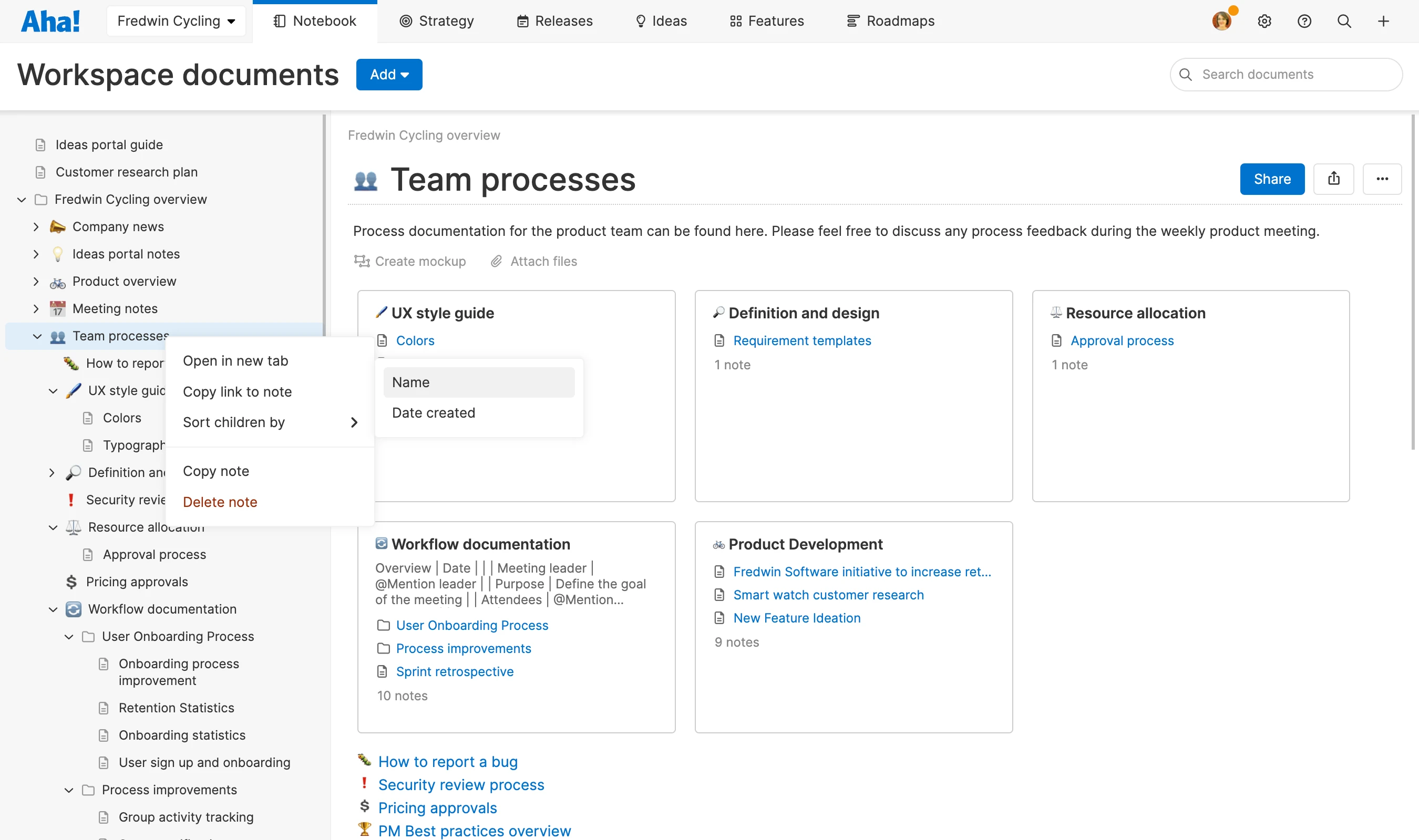 right-click to sort nested documents