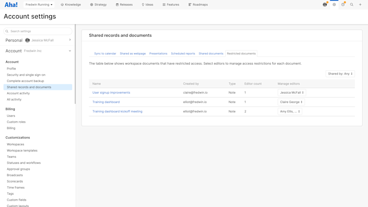 Account settings showing the ability to review restricted documents.