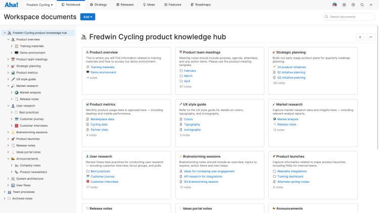 Notes overview in Aha! Roadmaps