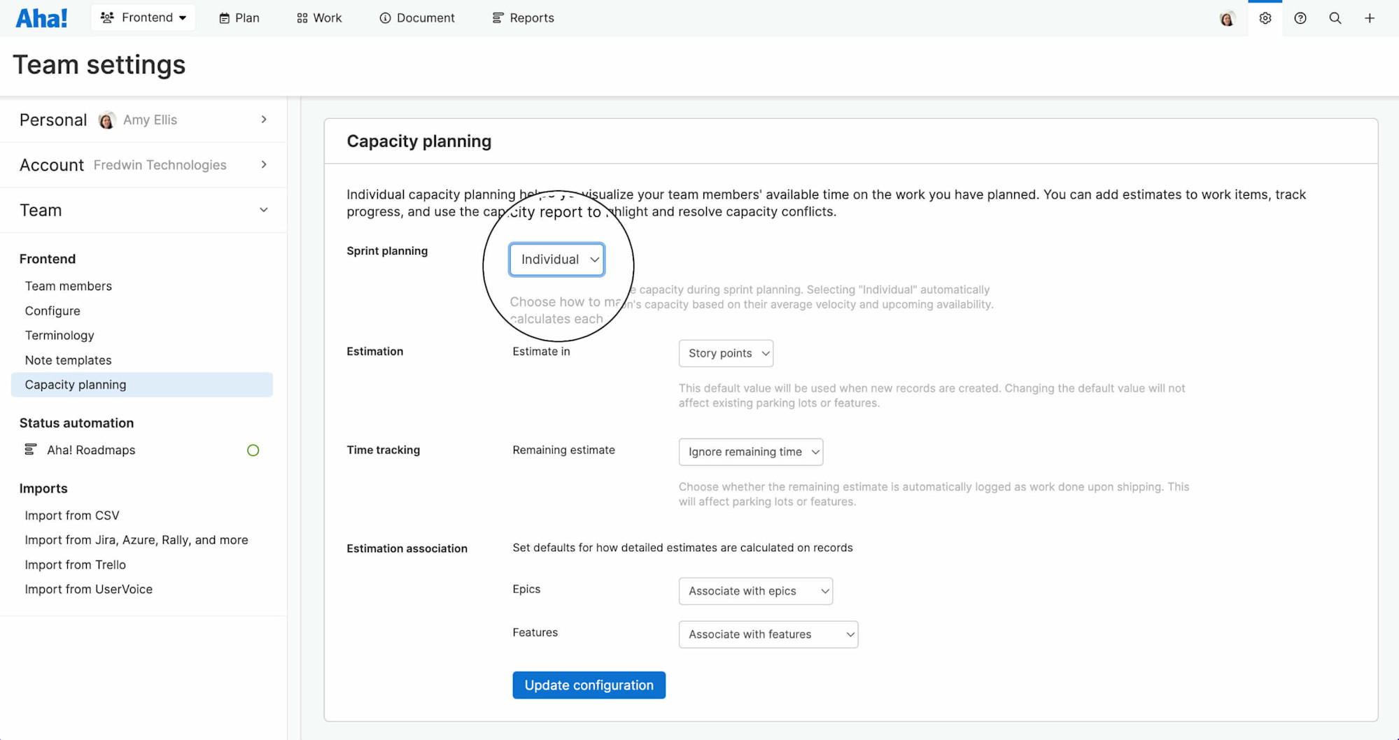 Manage Sprint Capacity by Team Member in Aha! Develop | Aha! software