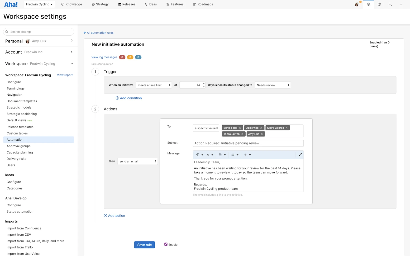 Set up time-based automation rules to keep work moving forward