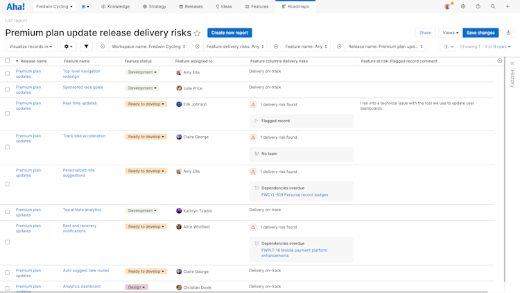 Aha! software use case — Identify delivery risks
