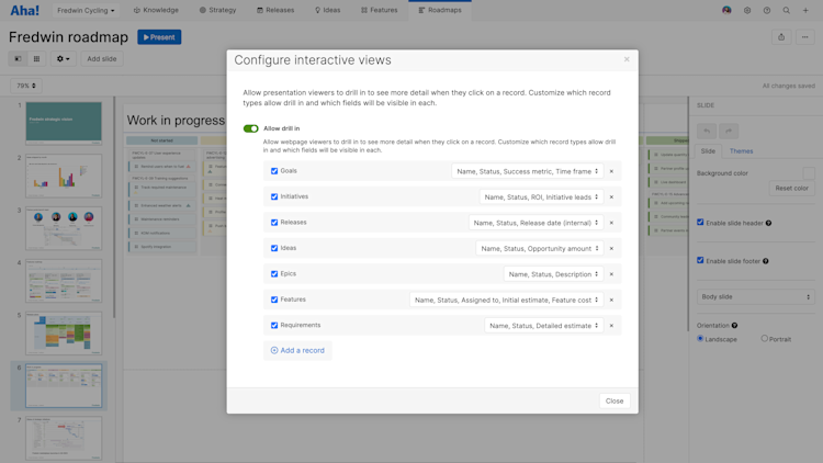 Enable record previews when you share Aha! views in a presentation