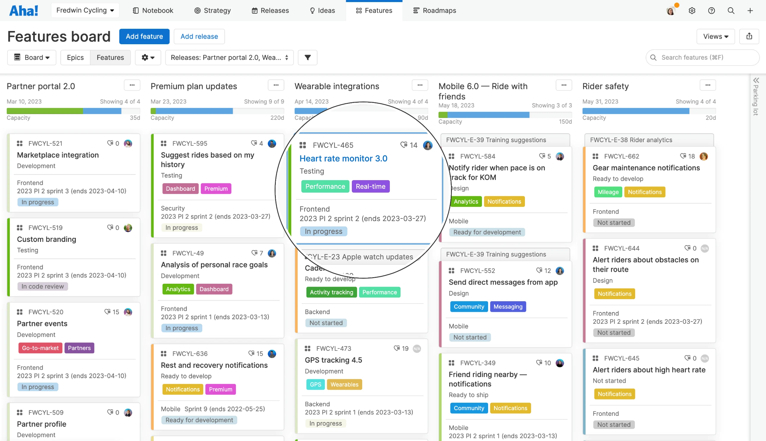 Roadmaps - Features board - see dev details on cards