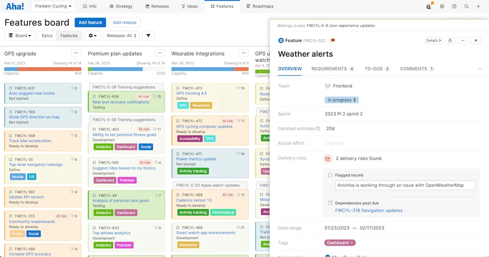 Roadmaps - Features board - Delivery risks