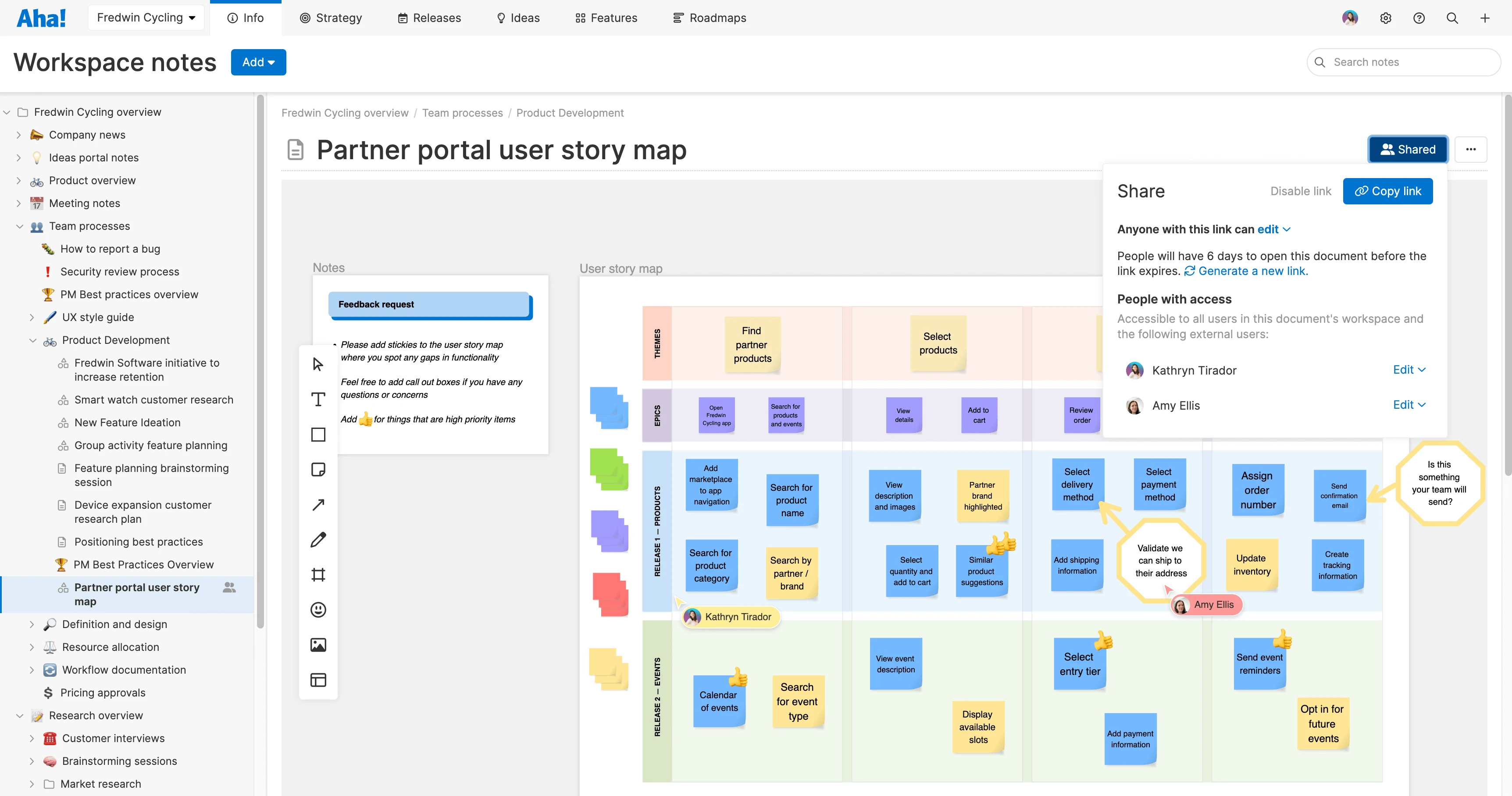Support / release notes - share workspace docs
