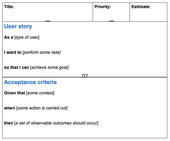 simple user story template