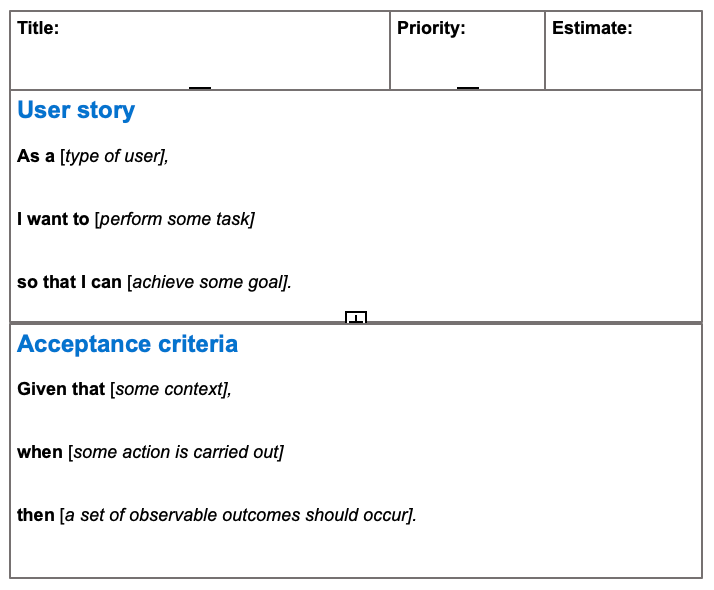 User Story Word Document Template User Story Word Document Template