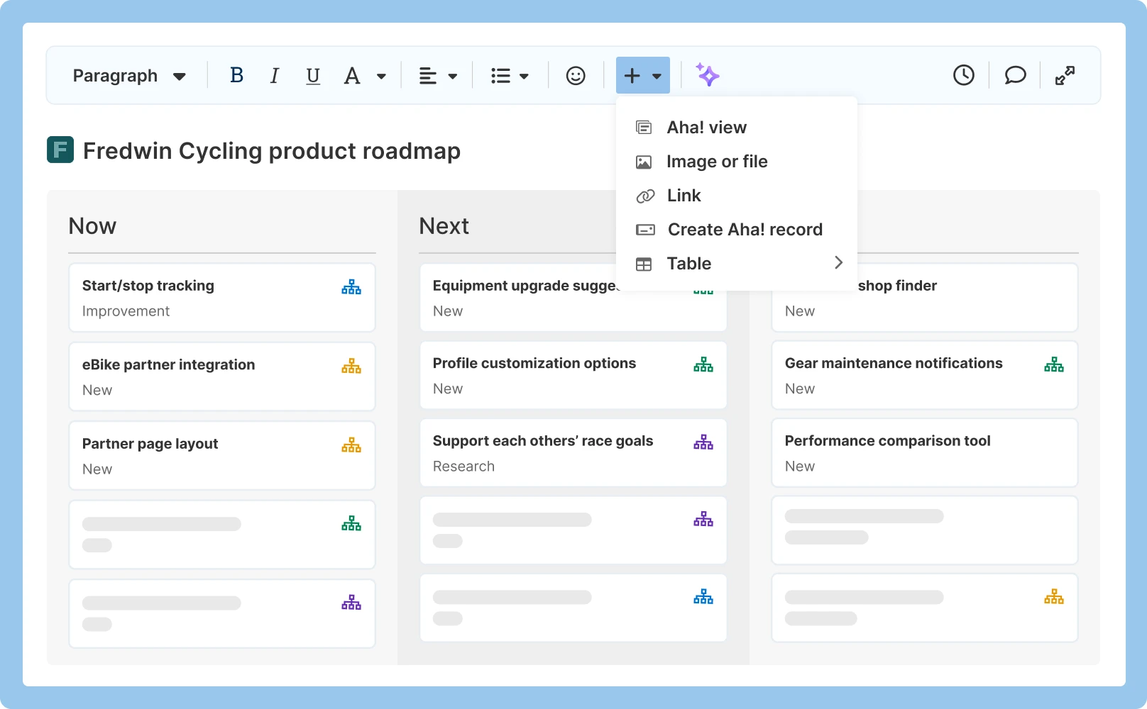 An image of a product roadmap that was created in Aha! Roadmaps and published in Aha! Knowledge