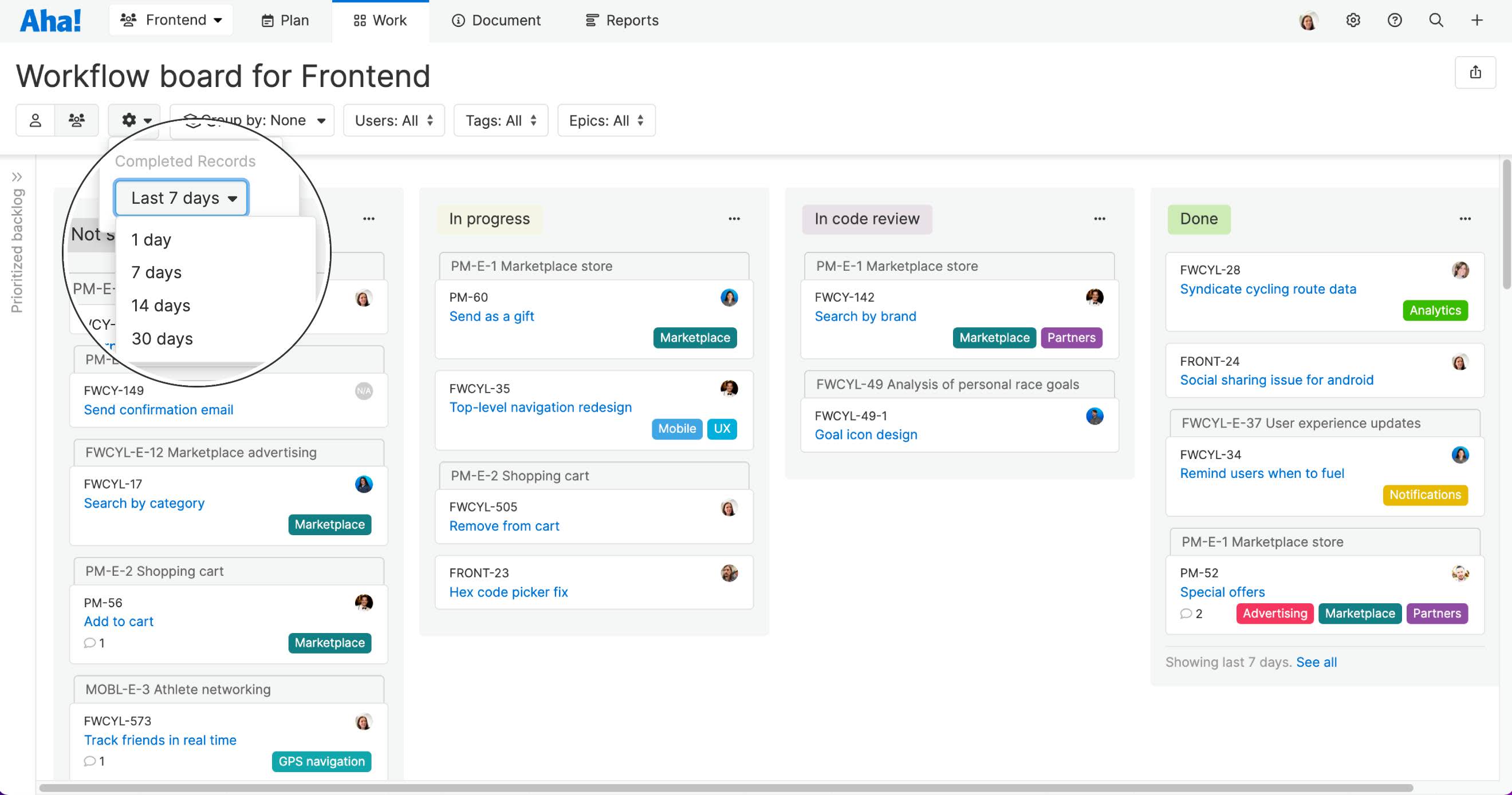 Hide done records on workflow boards in Aha! Develop.