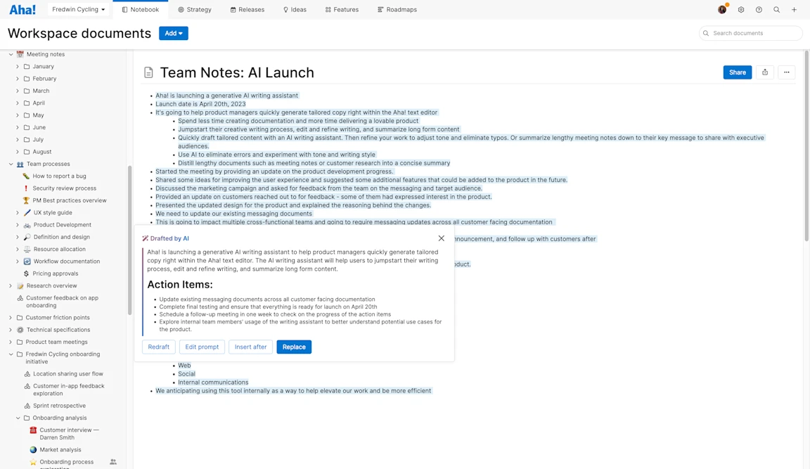 Introducing the New Built-in AI Assistant for Writing in Aha! Software