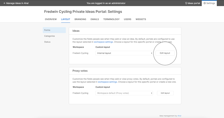 Creating a new custom layout or selecting a different one overrides the default layout selected in workspace settings.