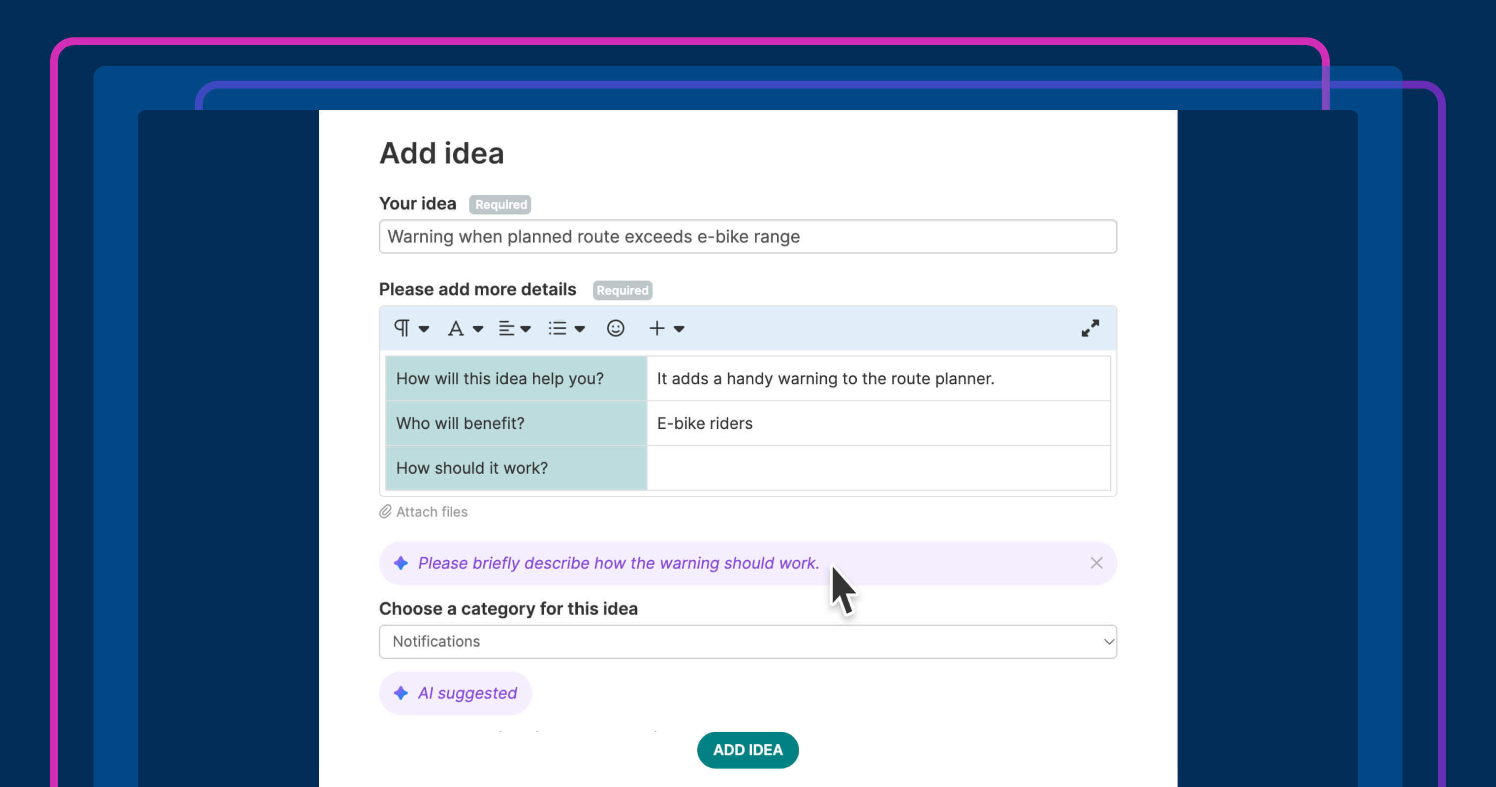 Help customers submit better product ideas with AI