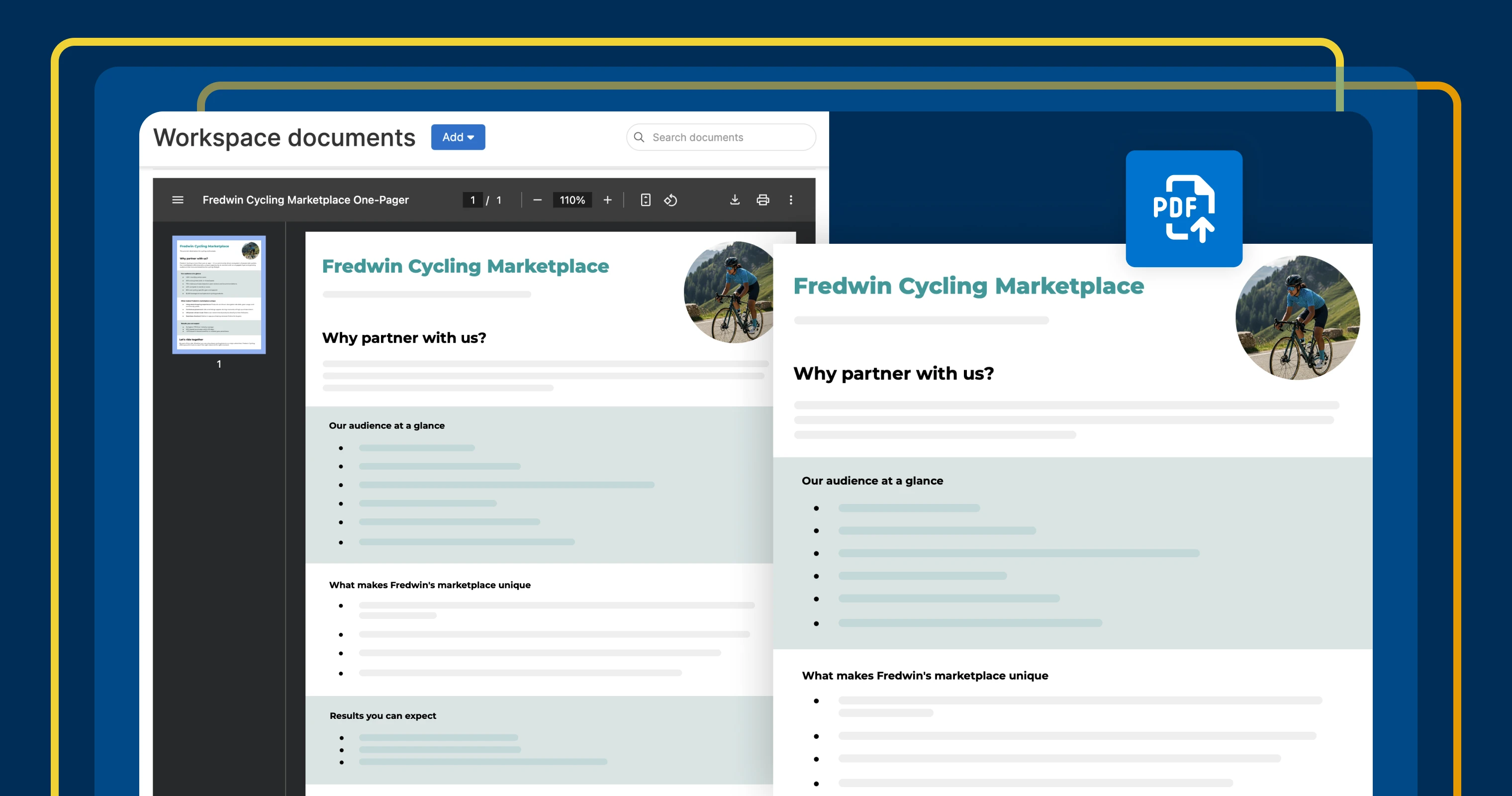 a thumbnail image of a PDF viewer in workspace documents