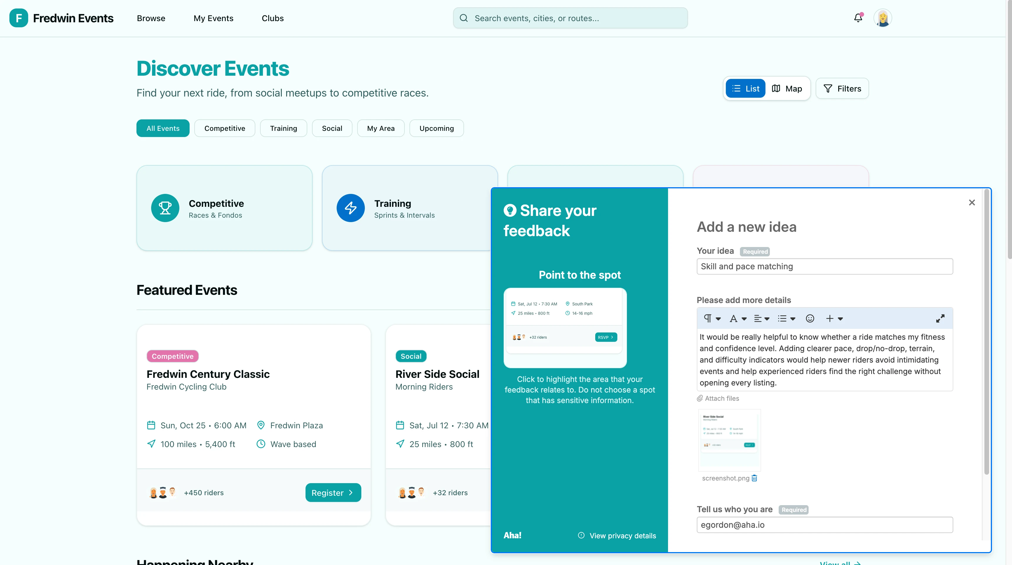Proof of concept with feedback widget in Aha! Builder