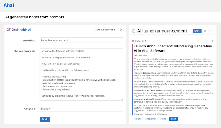 Aha! Roadmaps — AI writing assistant