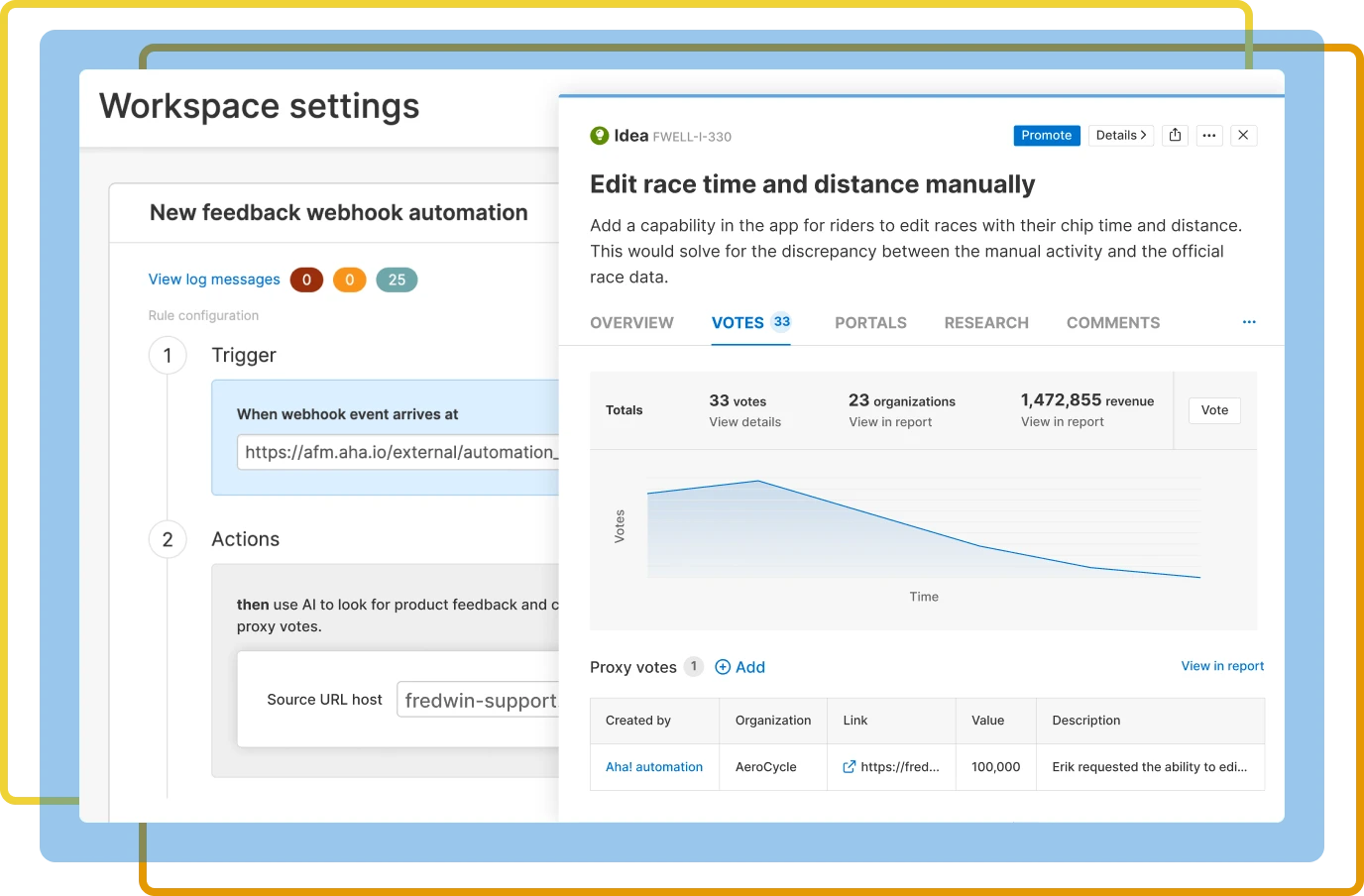 Feedback webhook automation rule and new idea detected in Aha! Ideas