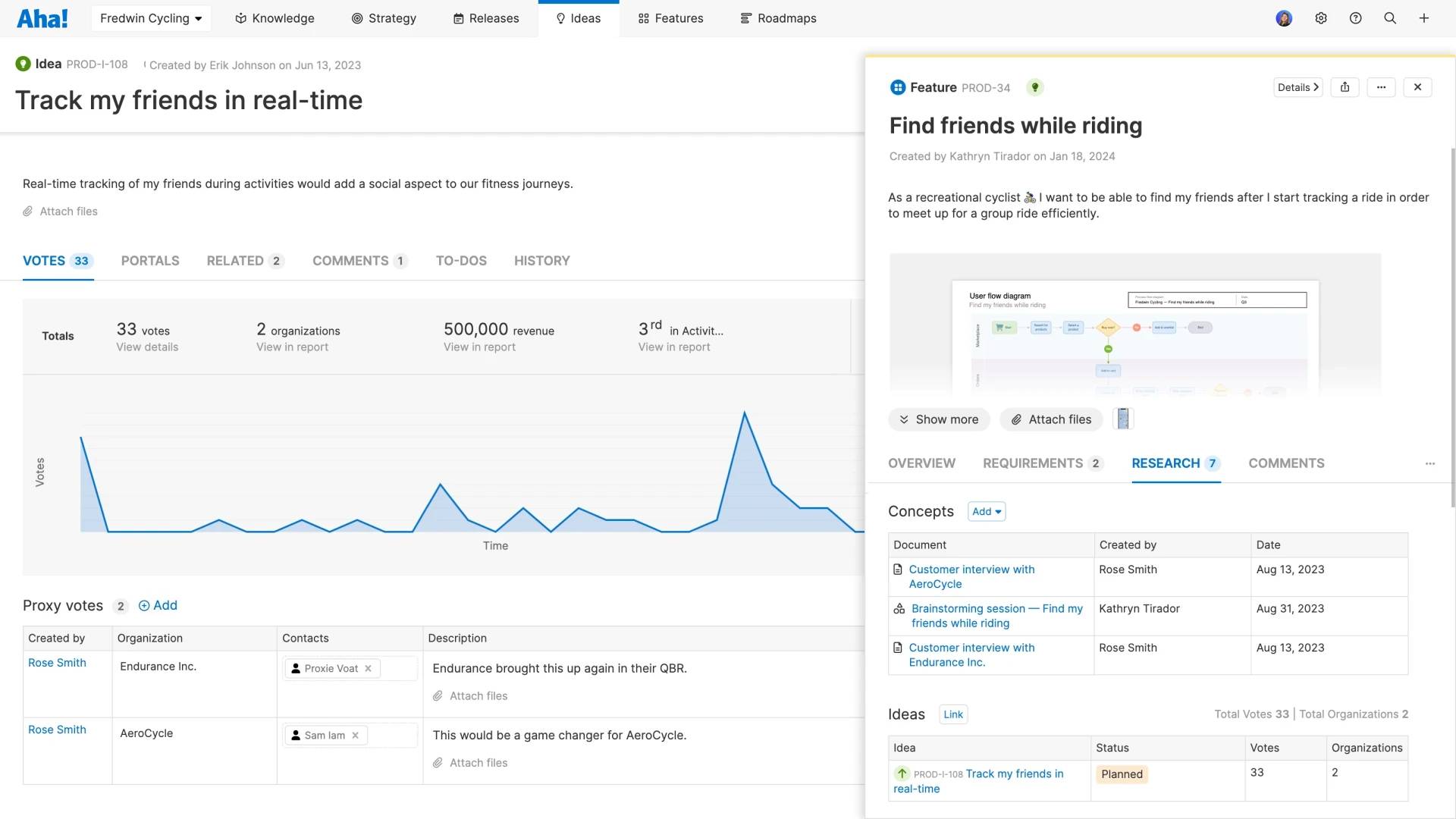 An idea submitted by a user to an Aha! ideas portal that the product team converted to a feature